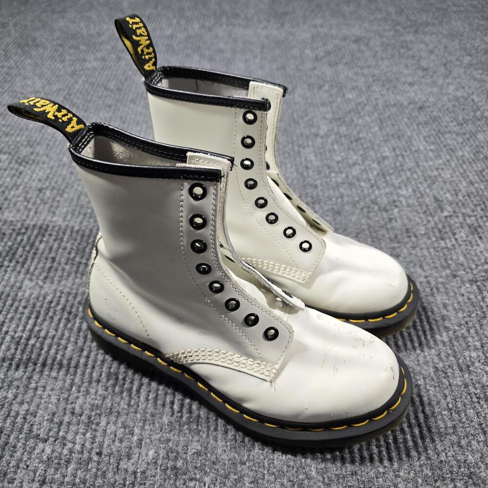 Dr Martens 1460 Boots Womens Size 6 White Leather Lace Up Combat Punk Shoes